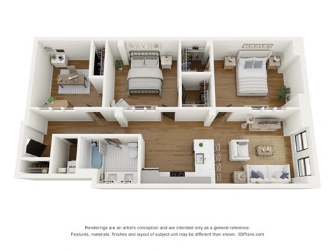Floor plan for 3 beds, 1 bath, 1107 sqft